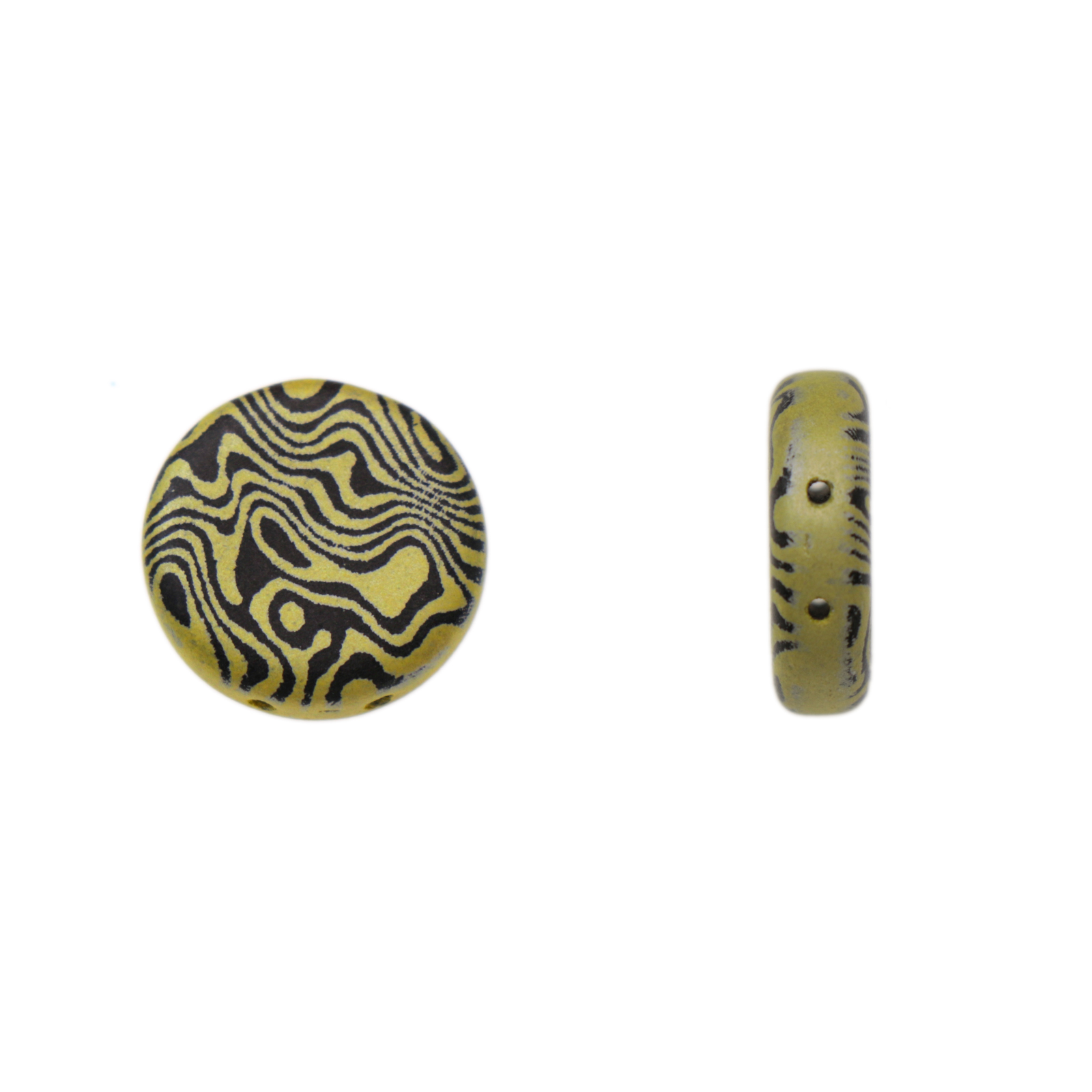 2 hole coin glass beads yellow laser contour 14mm | 4pc