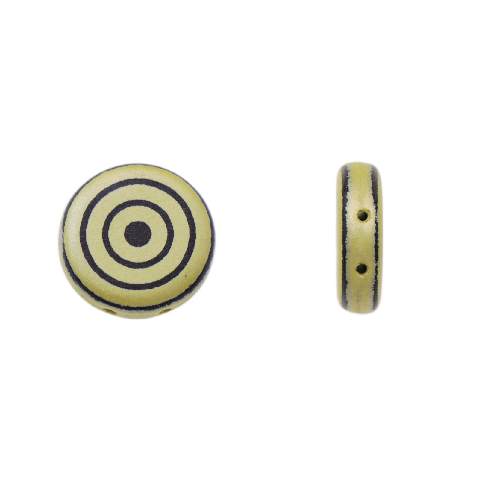 2 hole coin glass beads yellow laser target 14mm | 4pc