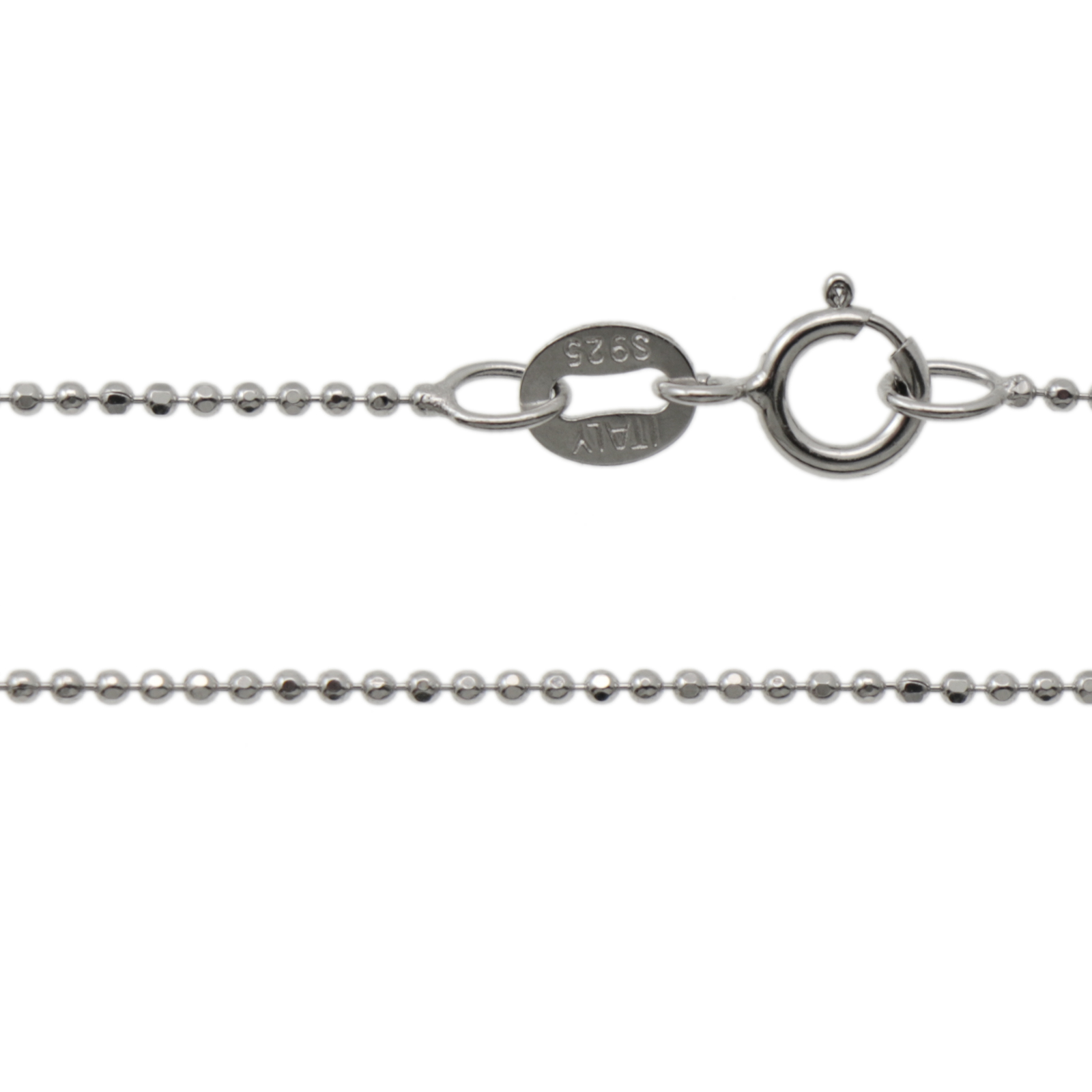 rhodium sterling silver diamond cut bead chain necklaces 1,0mm - lenght 46cm | 1pc