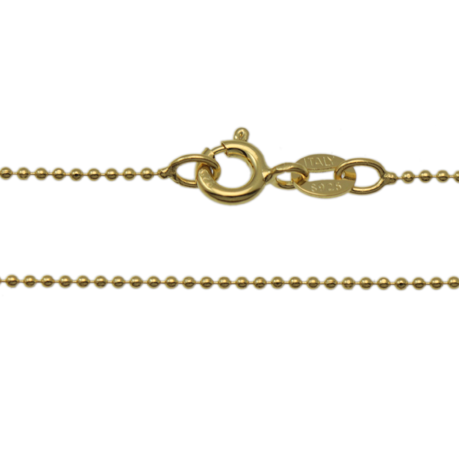 gold plated sterling silver diamond cut bead chain necklaces 1,0mm - lenght 46cm | 1pc