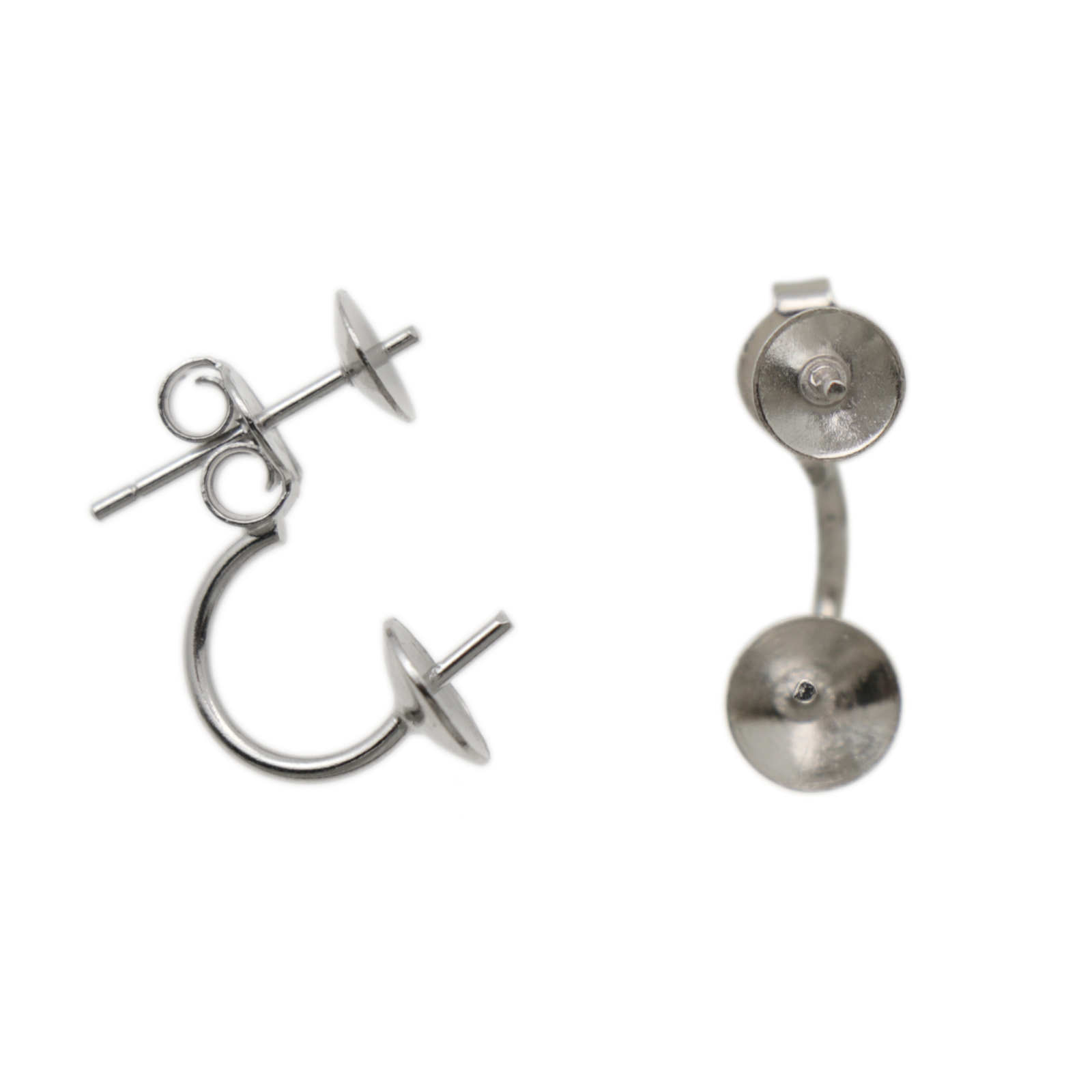 rhodium sterling silver half-drilled ear jacket earrings 18mm | 2pc