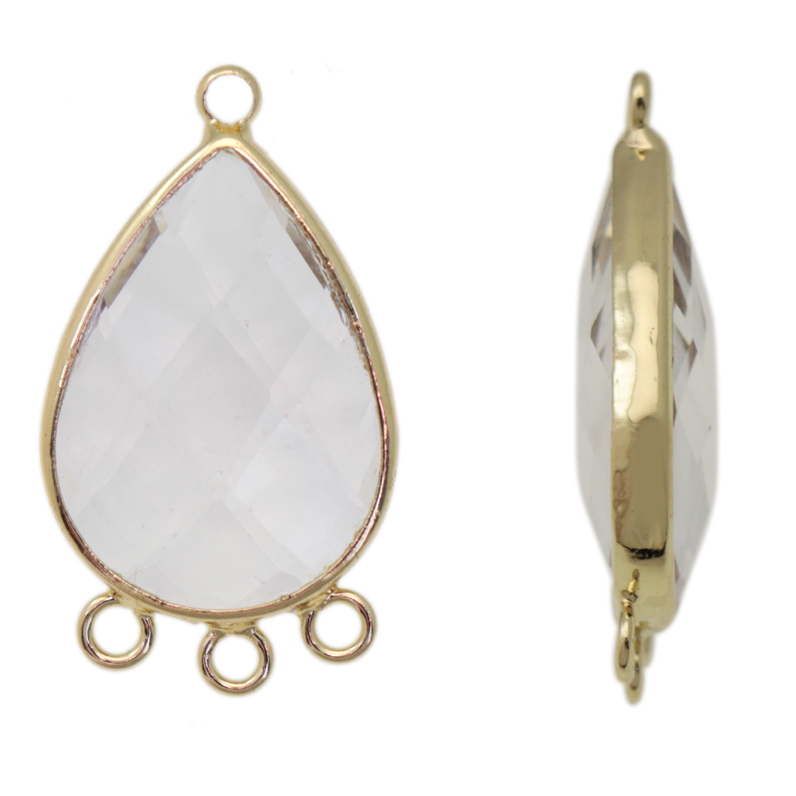 gold plated crystal link 3 loops drop 25x18mm | 1pc
