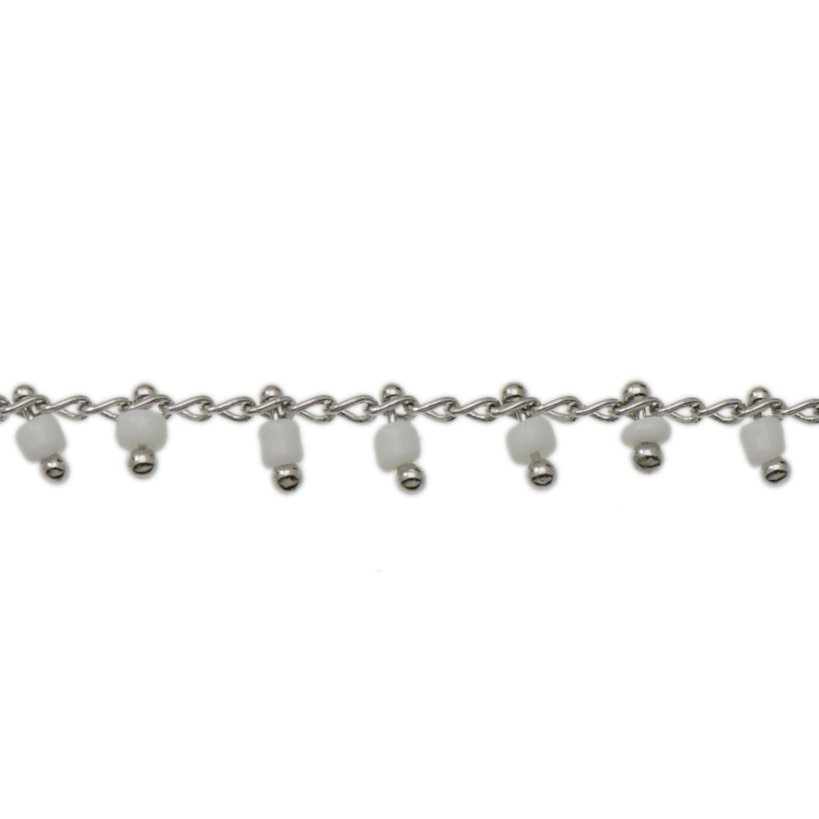 rhodium silver plated chain with white seed beads | 25cm