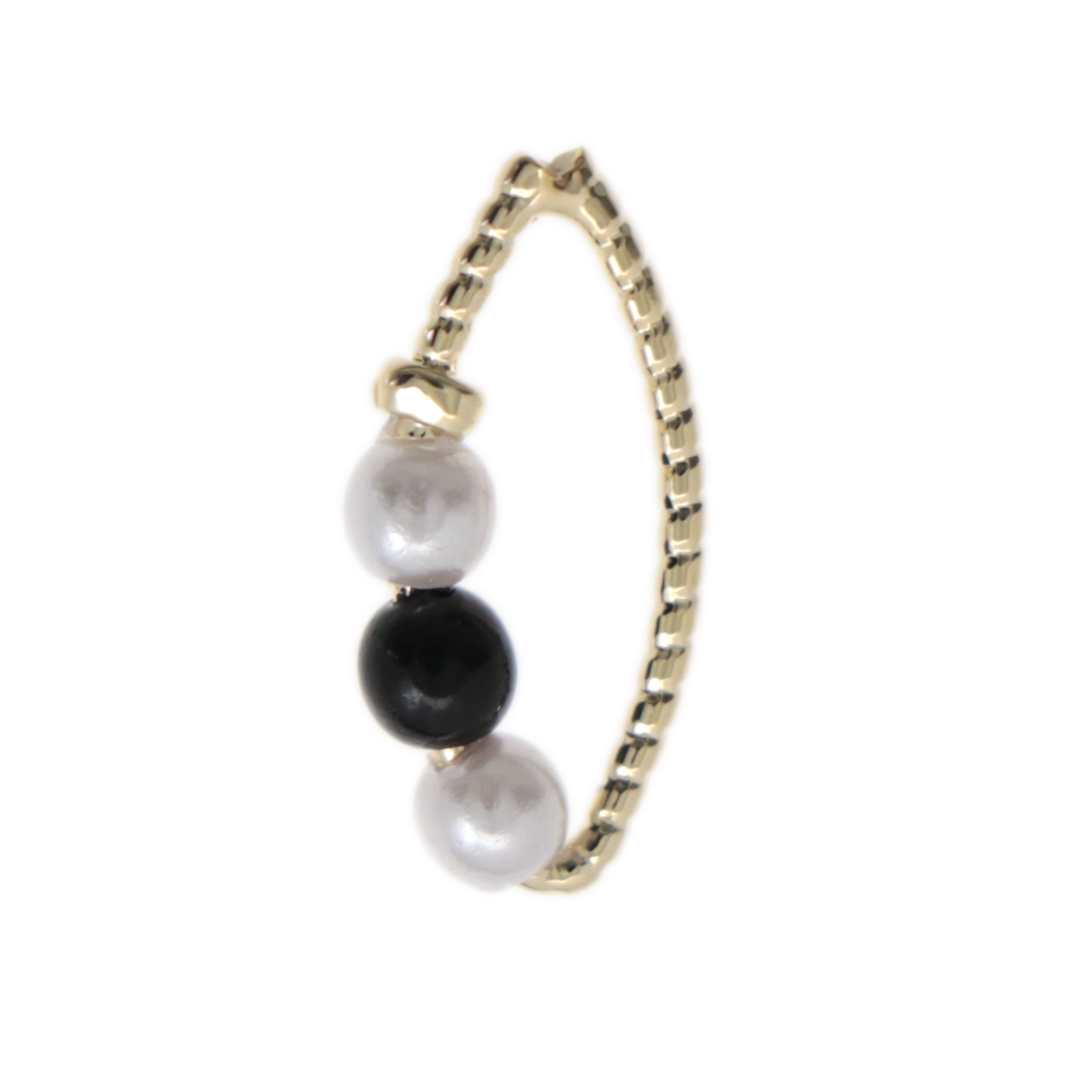 elegant line link - gold plated marquise 15x7mm with white and black synthetic pearl 3mm | 2pc