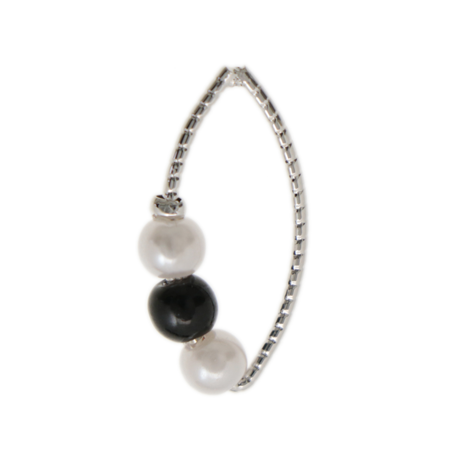 elegant line link - rhodium silver plated marquise 20x10mm with white and black synthetic pearl 4mm | 2pc