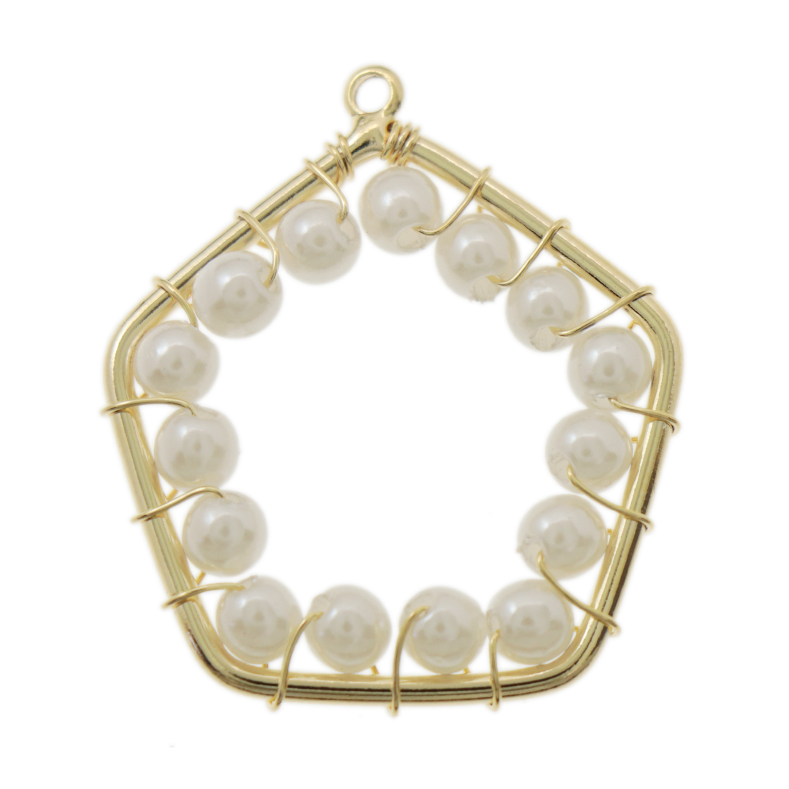 elegant line pendant - gold plated pentagon 27mm with white synthetic pearl 4mm | 1pc