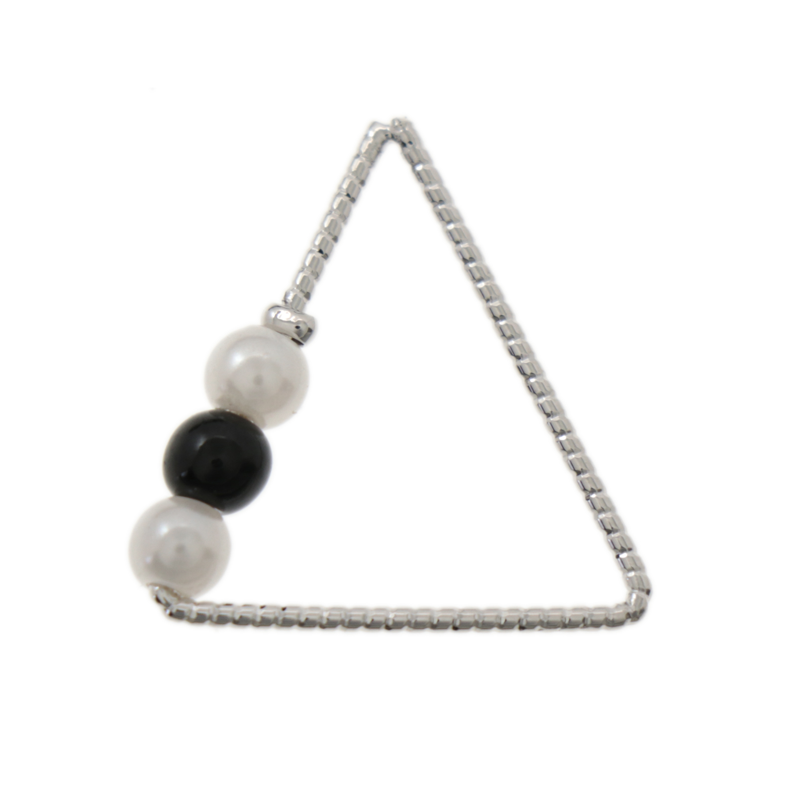 elegant line link - rhodium silver plated triangle 20mm with white and black synthetic pearl 4mm | 2pc