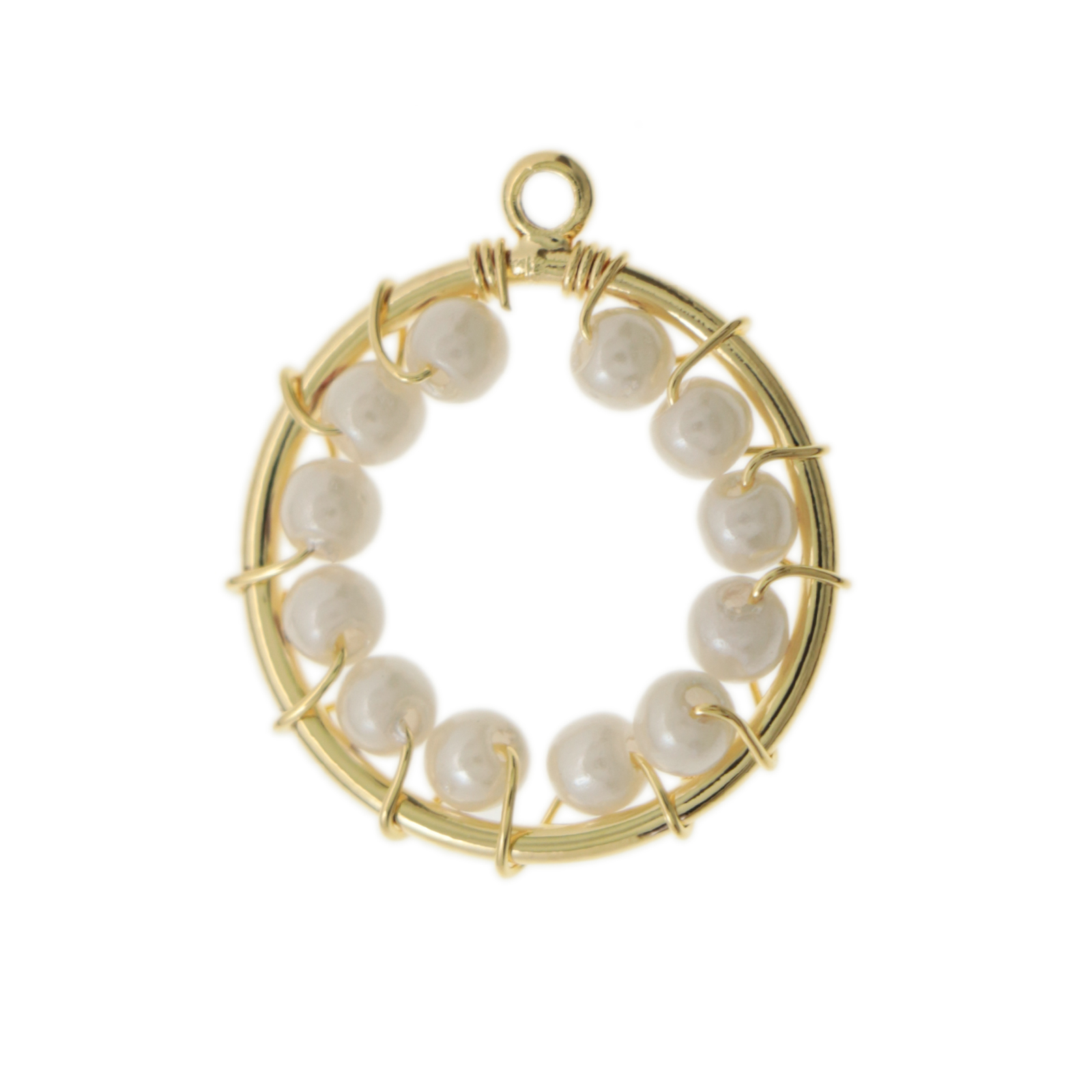 elegant line pendant - gold plated circle 18mm with white synthetic pearl 3mm | 1pc