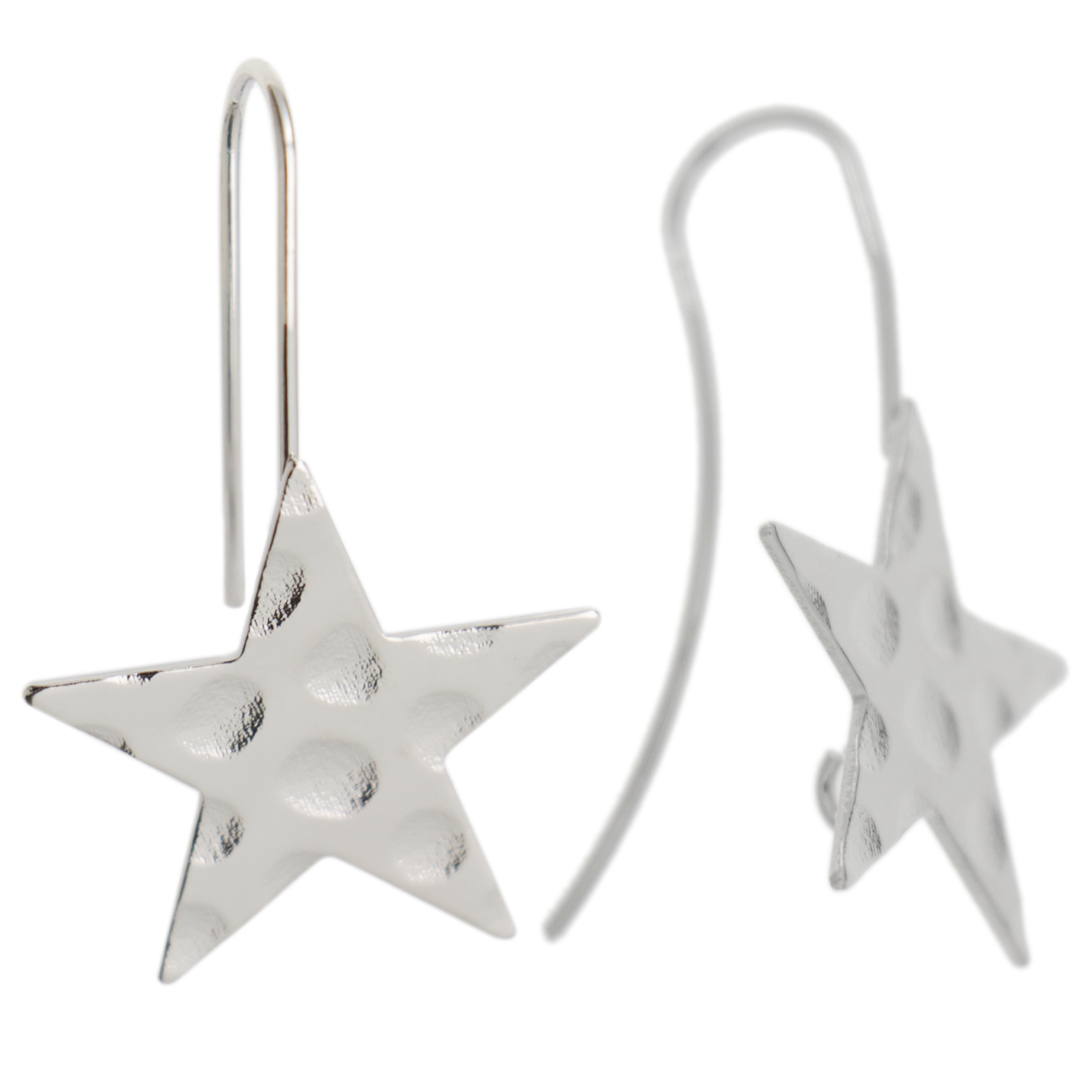 minimal jewelry earwire rhodium silver plated hammered star 30mm | 2pc