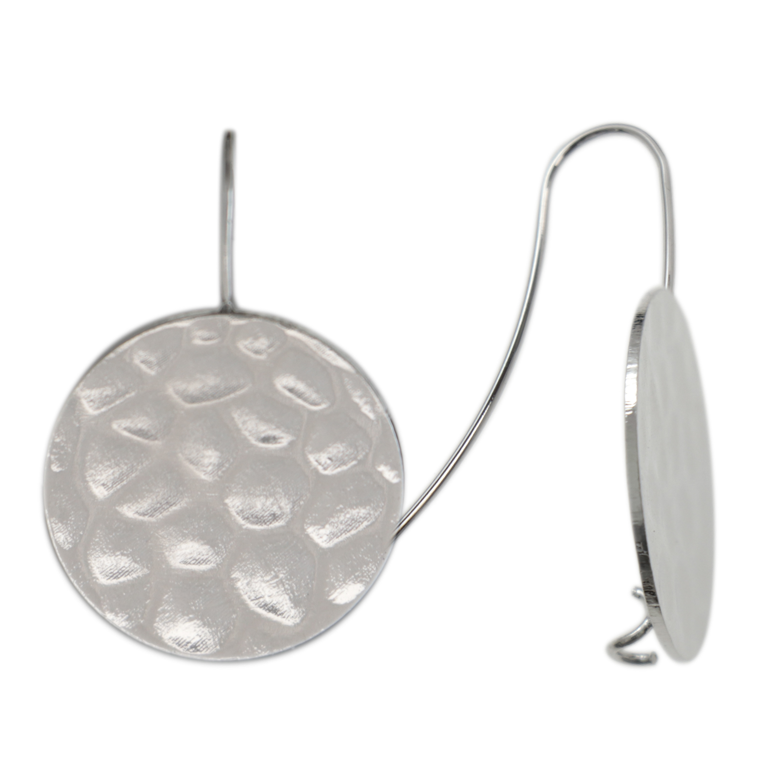 minimal jewelry earwire rhodium silver plated hammered round 30mm | 2pc