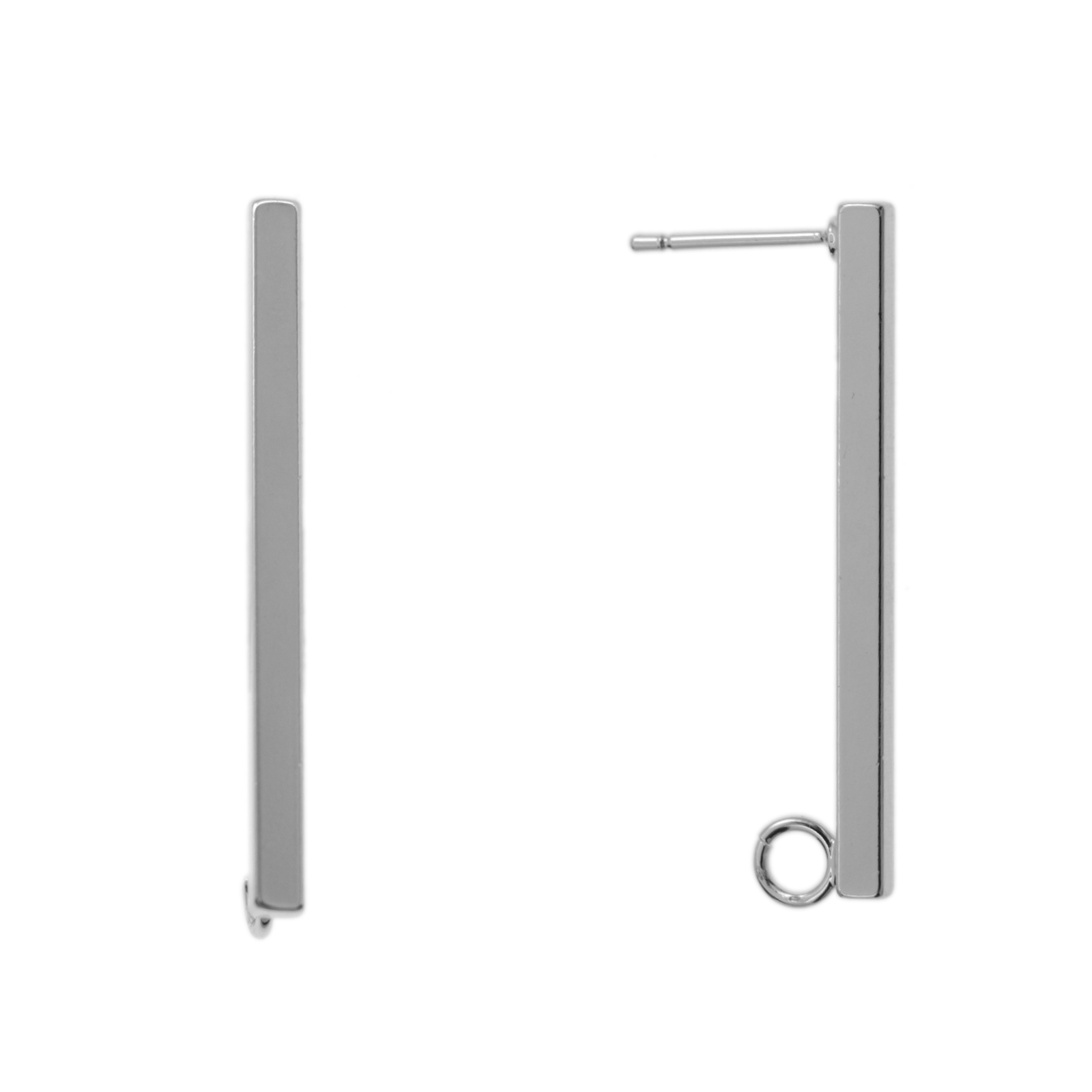 minimal jewelry post earrings rhodium silver plated bar 35x3mm | 2pc
