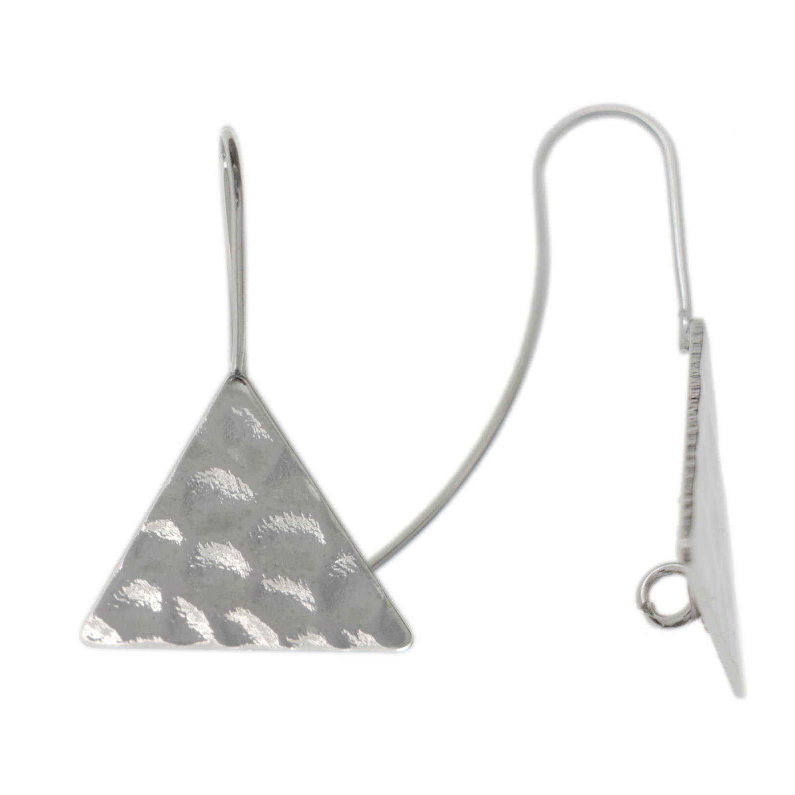 minimal jewelry earwire rhodium silver plated hammered triangle 30mm | 2pc