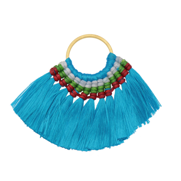 silk tassel pendant - gold circle/sky blue 75x55mm | 1pc