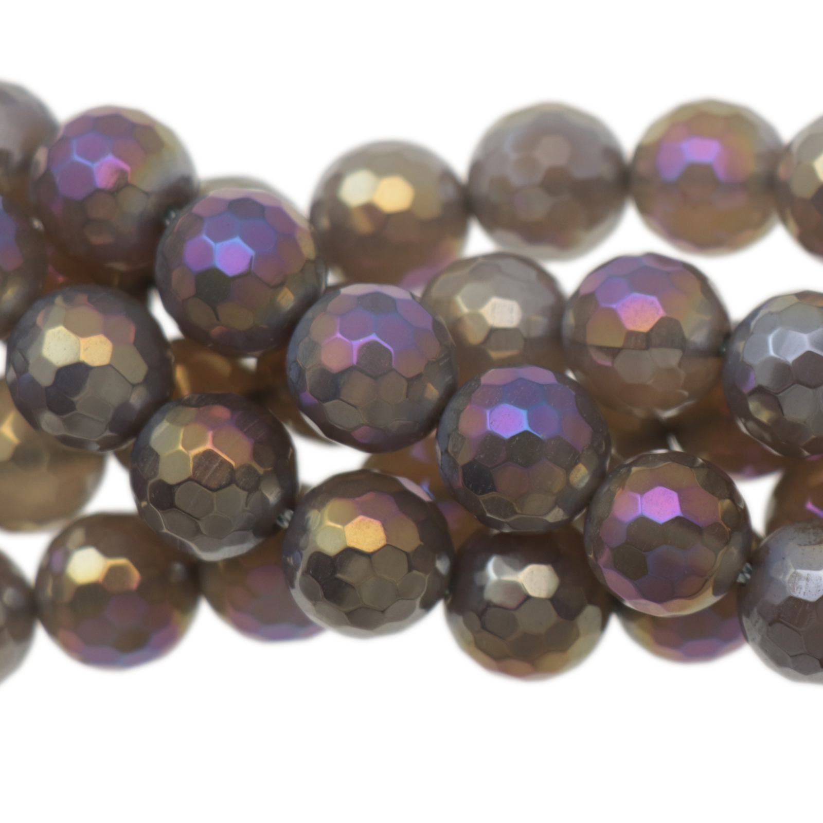 grey rainbow ab plated agate faceted round 10mm | 16-inch strand