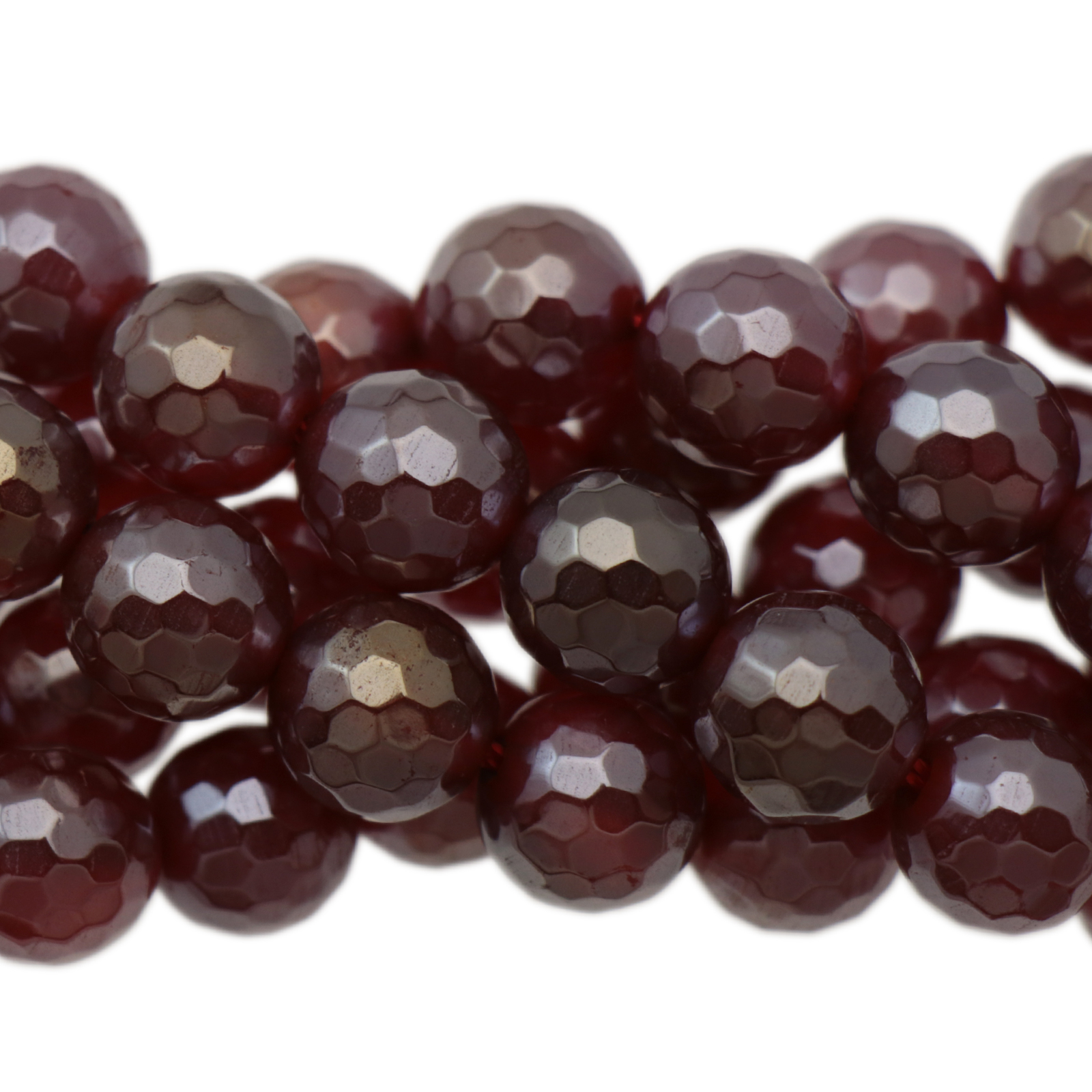 red ab plated agate faceted round 10mm | 16-inch strand