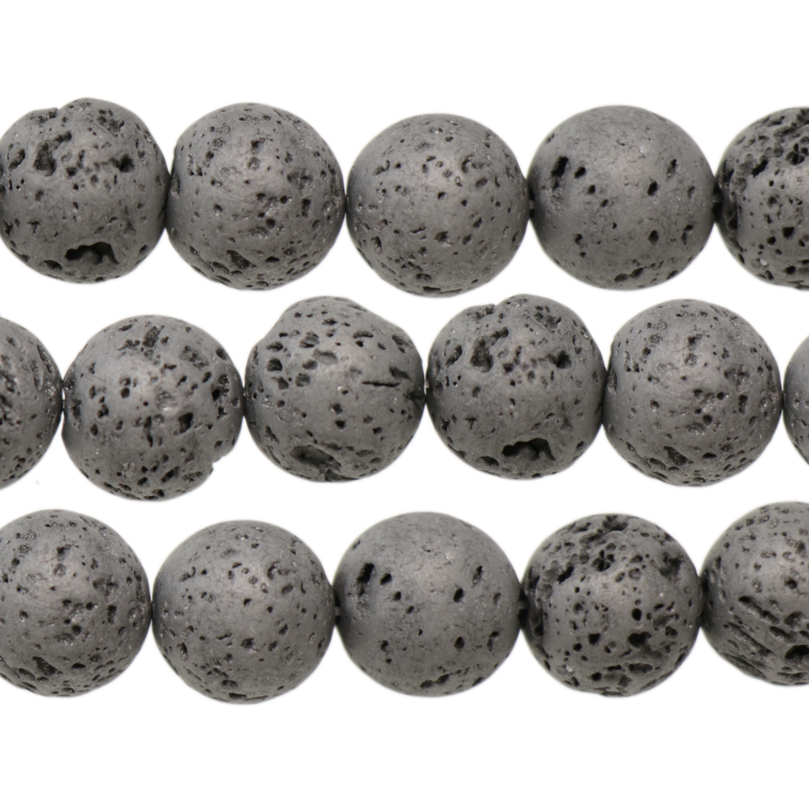 matte rhodium lava stone round 10mm | 15/16-inch strand