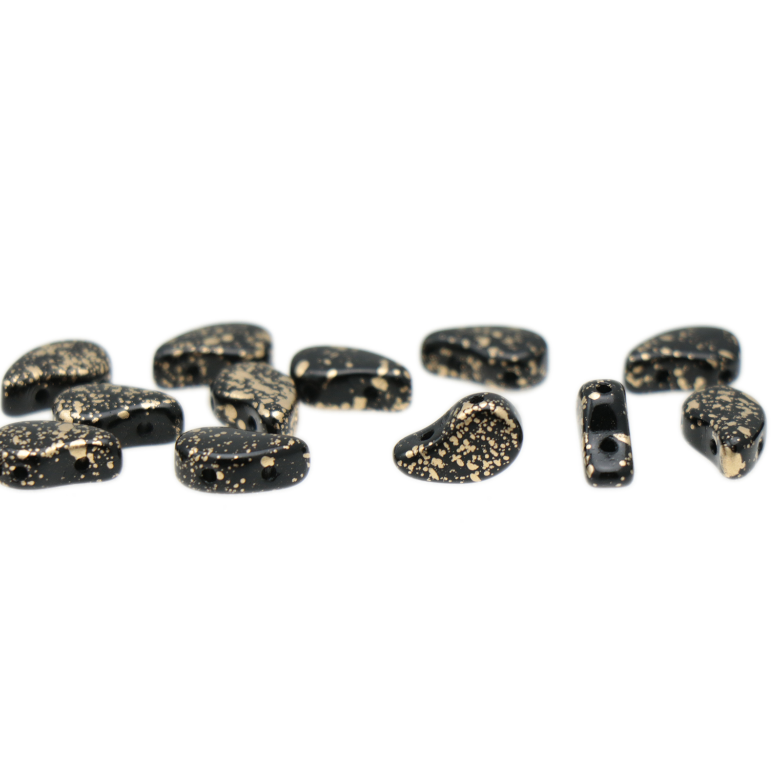 paisley duo beads jet gold splash 8x5mm | 10gr
