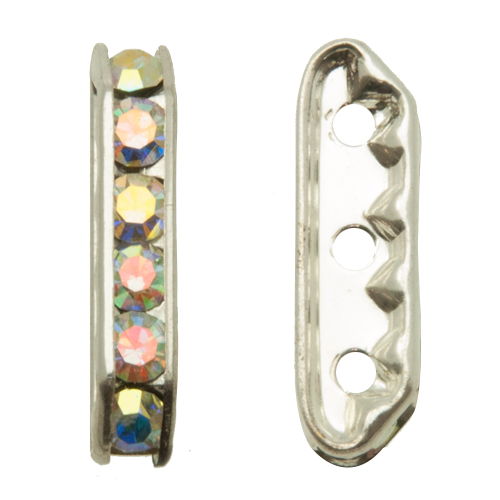 silver plated crystal ab bridge spacer 3 hole 21x6mm | 1pc