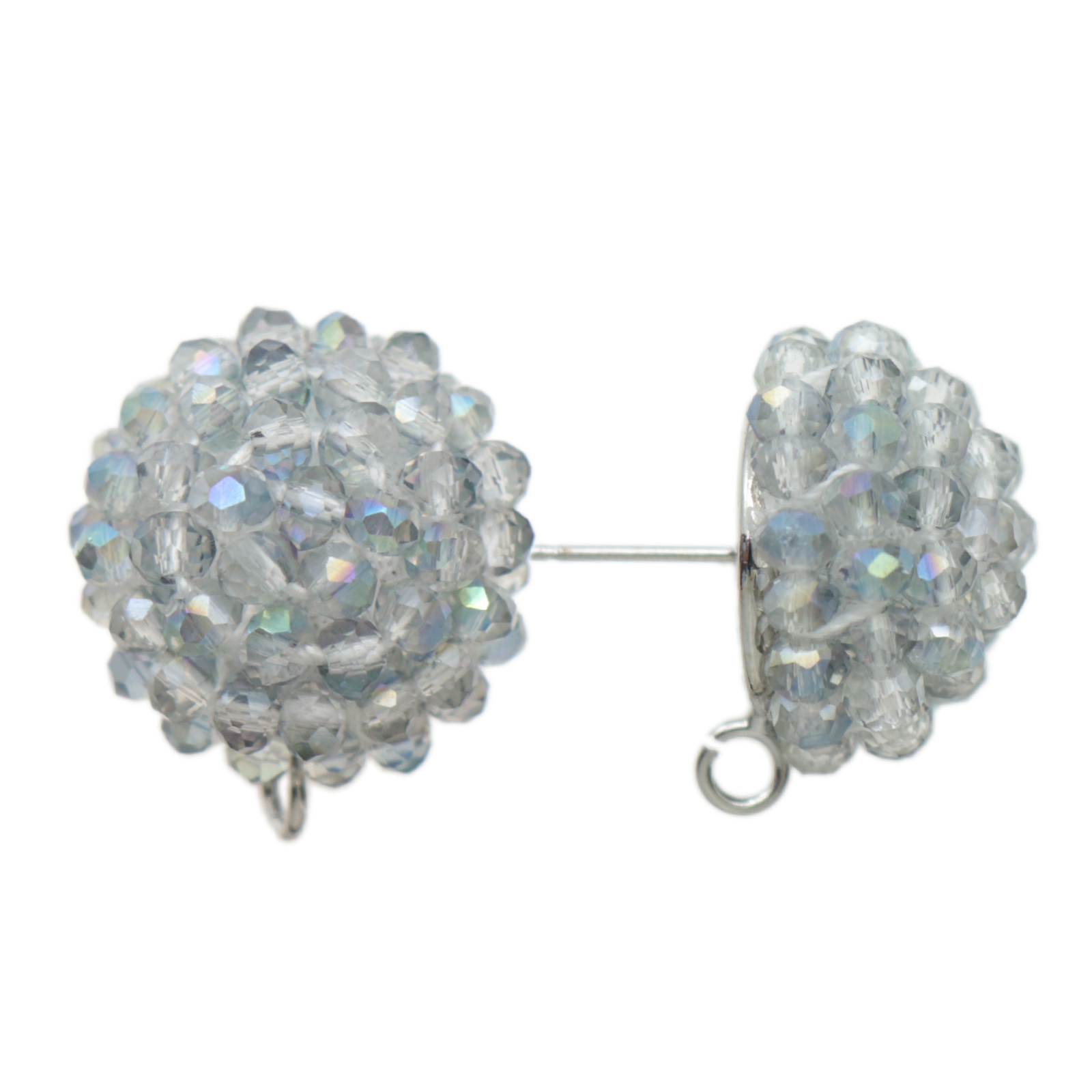 berry earrings - roundelle black diamond ab post earring 14mm - rhodium silver plated | 2pc