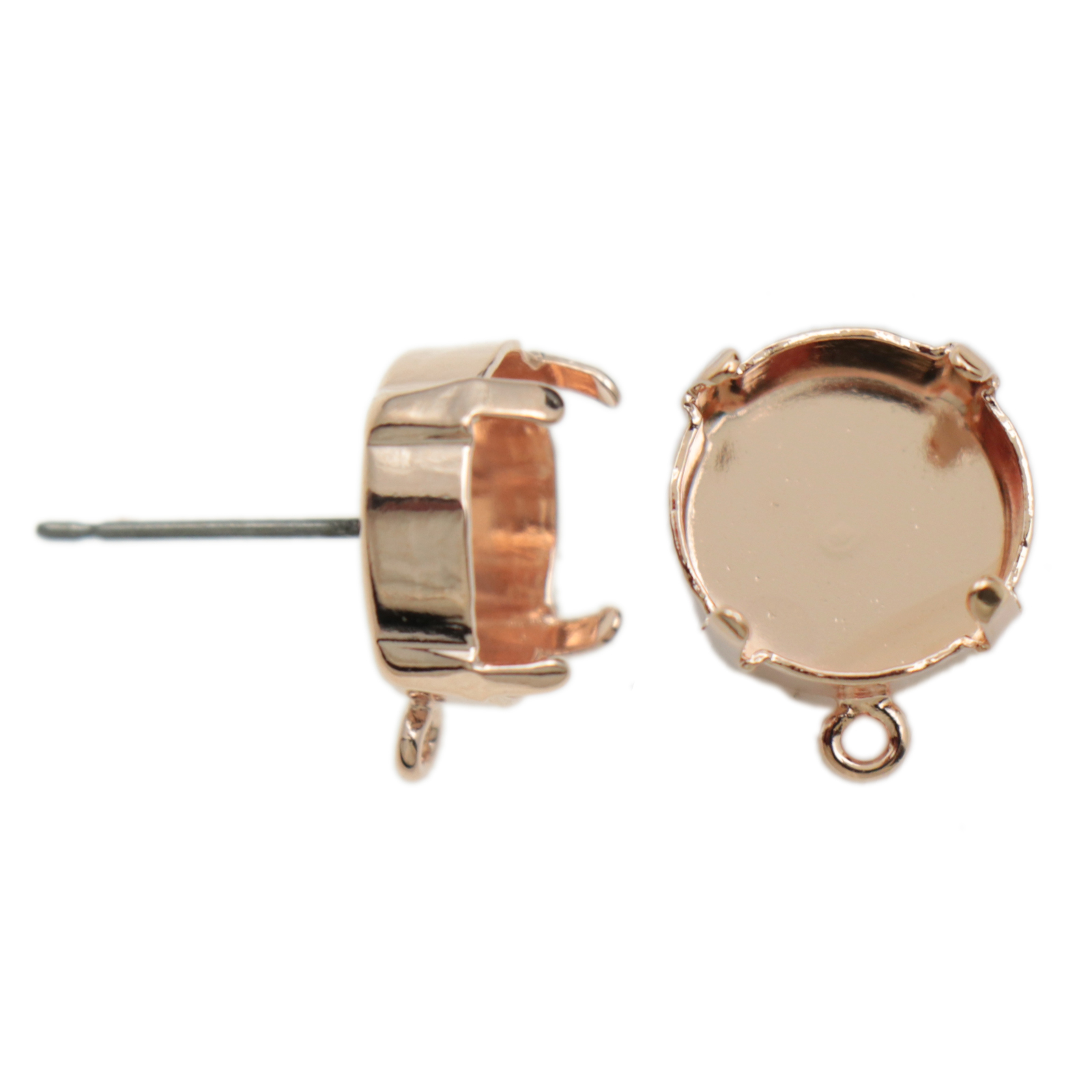 rose gold plated post earrings with rivoli 1122 setting 12mm | 2pc