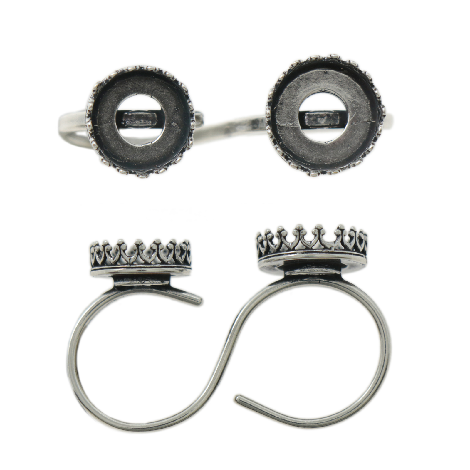 antique silver plated adjustable double ring with setting 10/12mm | 1pc