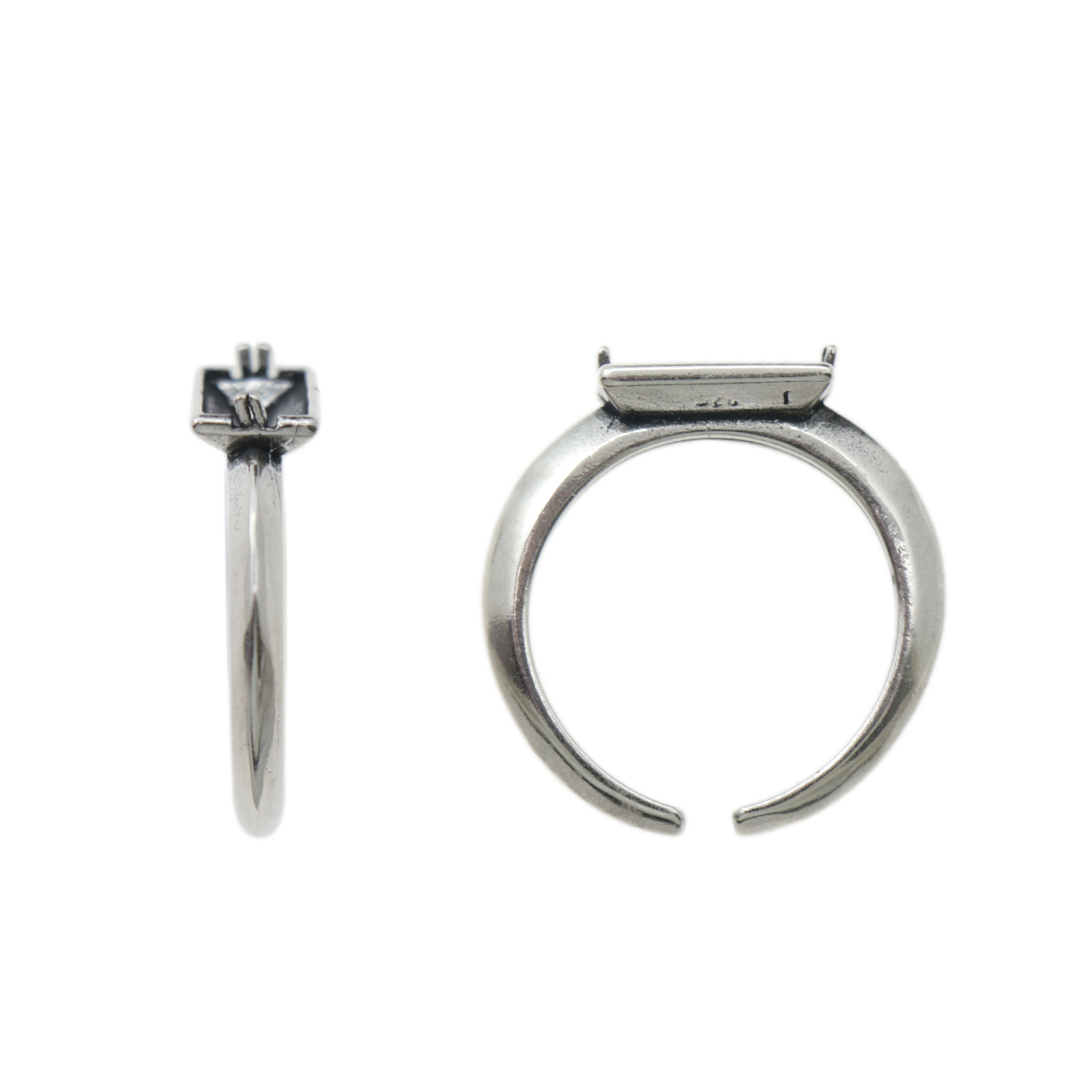 antique silver plated adjustable ring with setting for baguette 10x5mm | 1pc