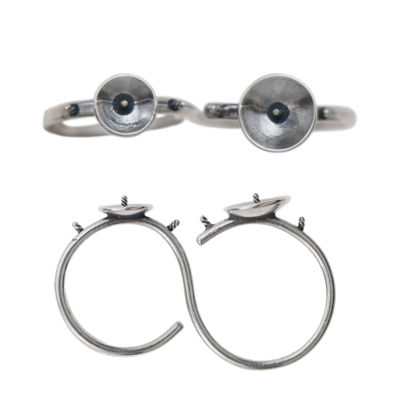 antique silver plated half drilled pearls adjustable double ring | 1pc