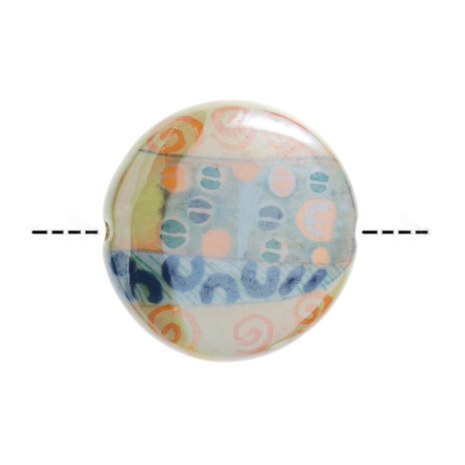 handmade porcelain beads - beige coin 24mm | 1pc