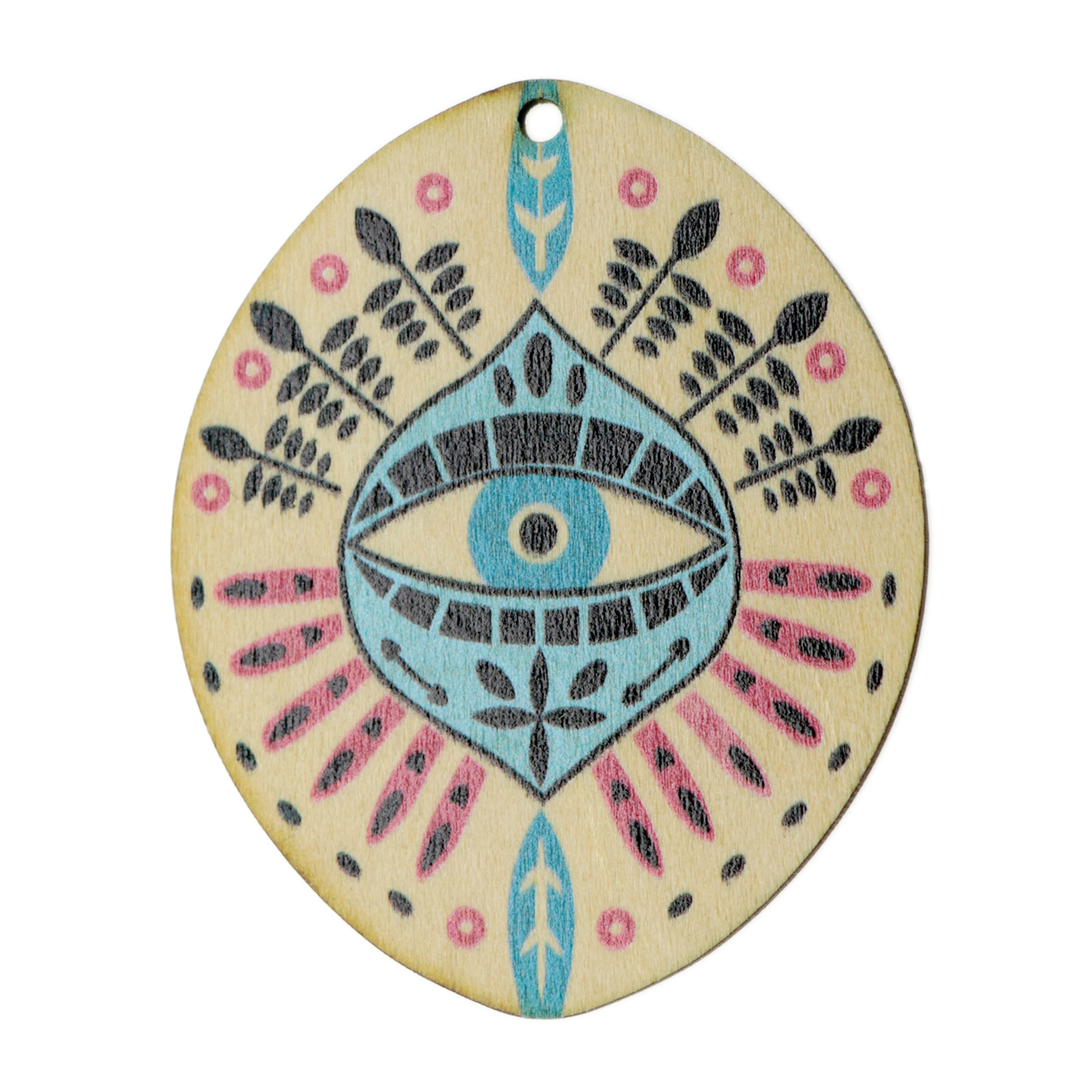 wooden pendant - eye - navette 60x50mm | 1pc