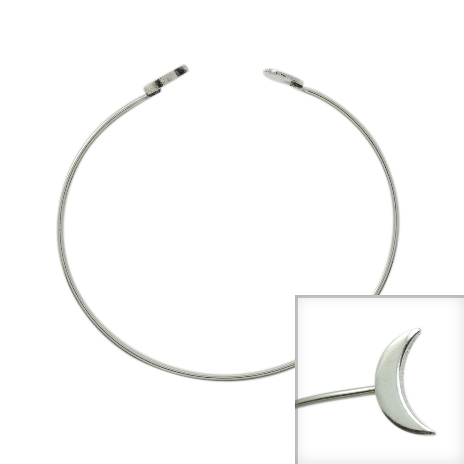 antique silver plated moon bracelet 60mm | 1pc
