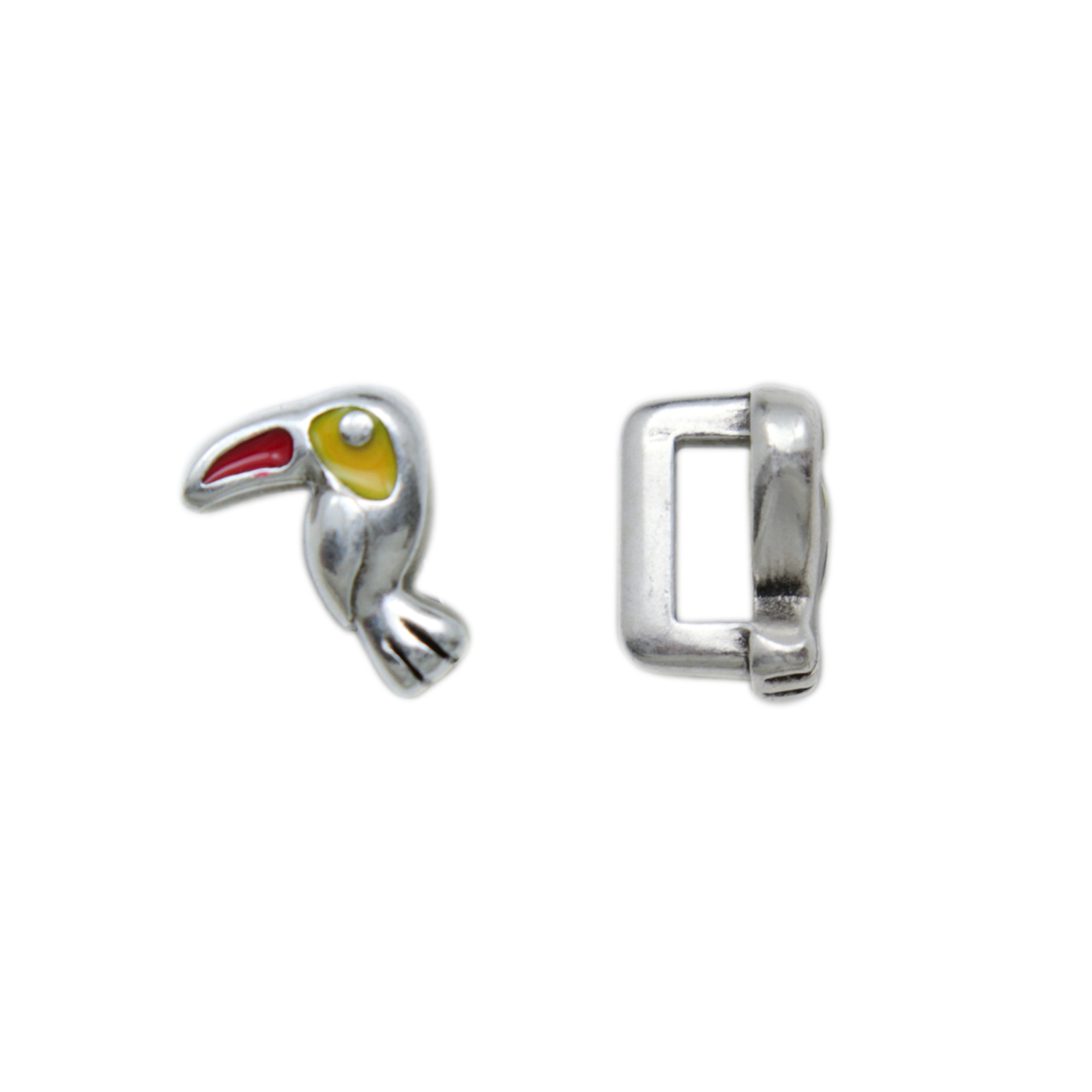 antique silver plated enameled bead toucan 9mm | 1pc