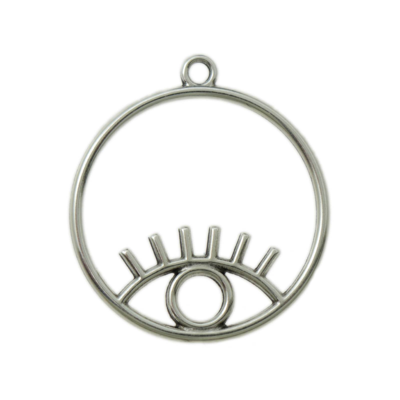antique silver plated round eye pendant 30mm | 1pc