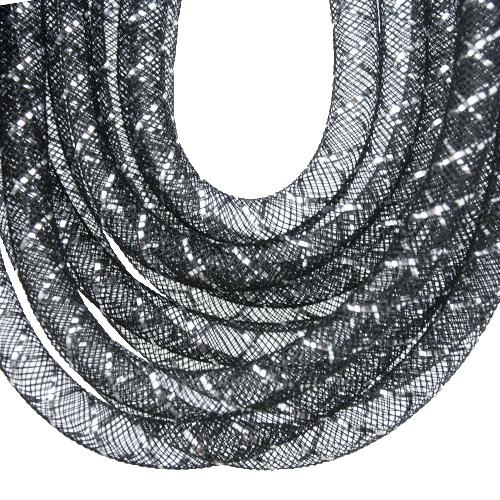 plastic net tubolar mesh - black with silver lined 8mm | 2mt