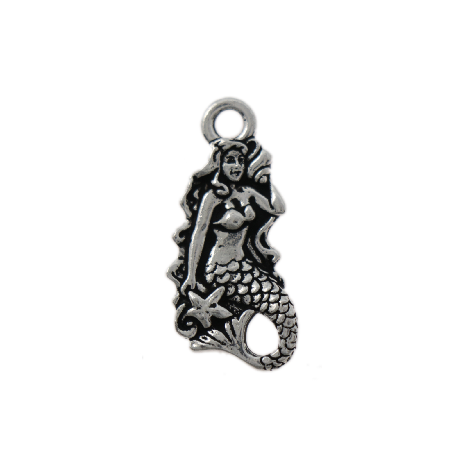antique silver plated mermaid charm 23mm | 1pc