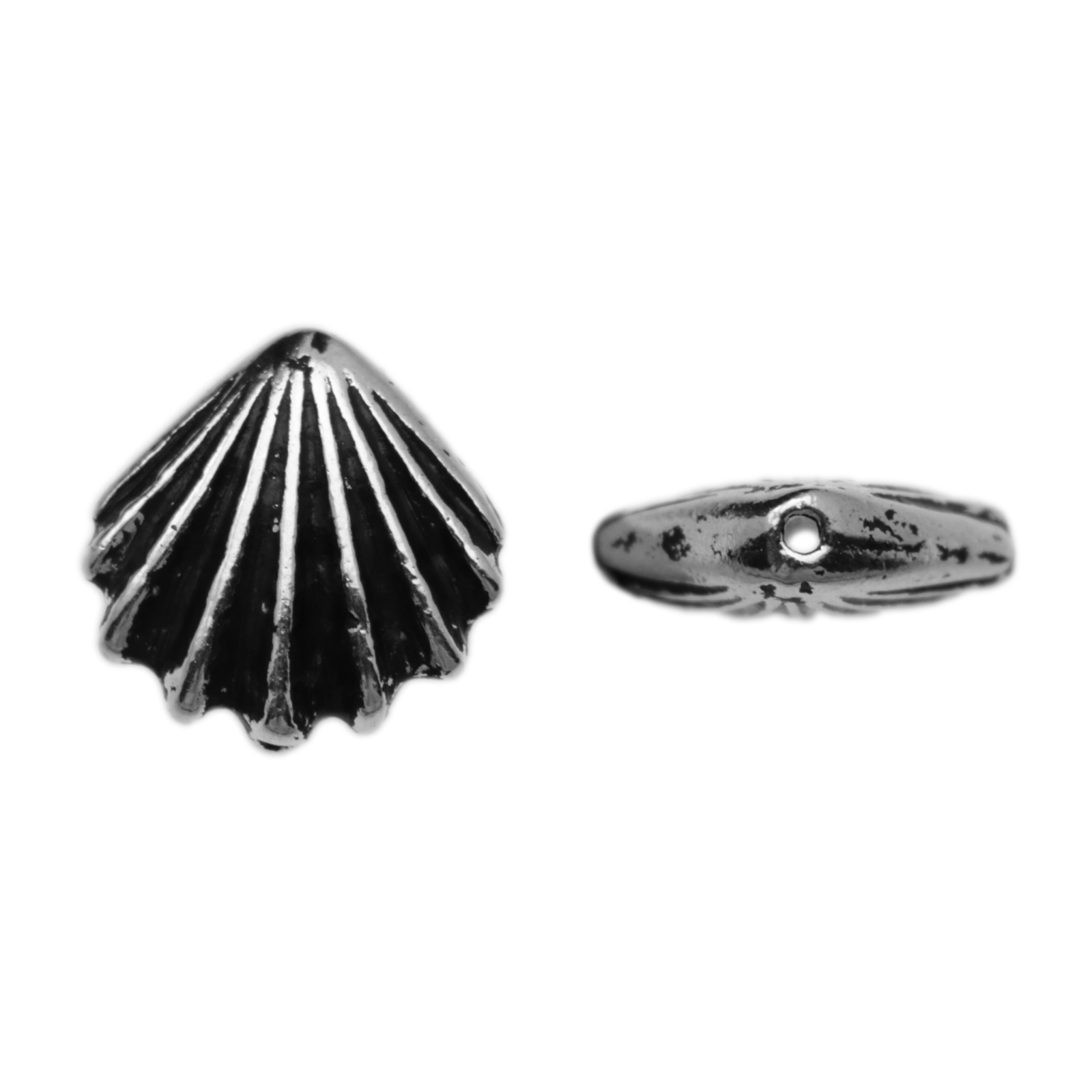 antique silver plated beads shell 13mm | 1pc