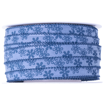 printed ribbon - flowers blue 15mm | 5mt