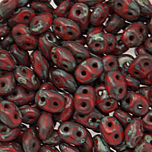 superduo seed beads 5x2,5mm - opaque red picasso | 10gr