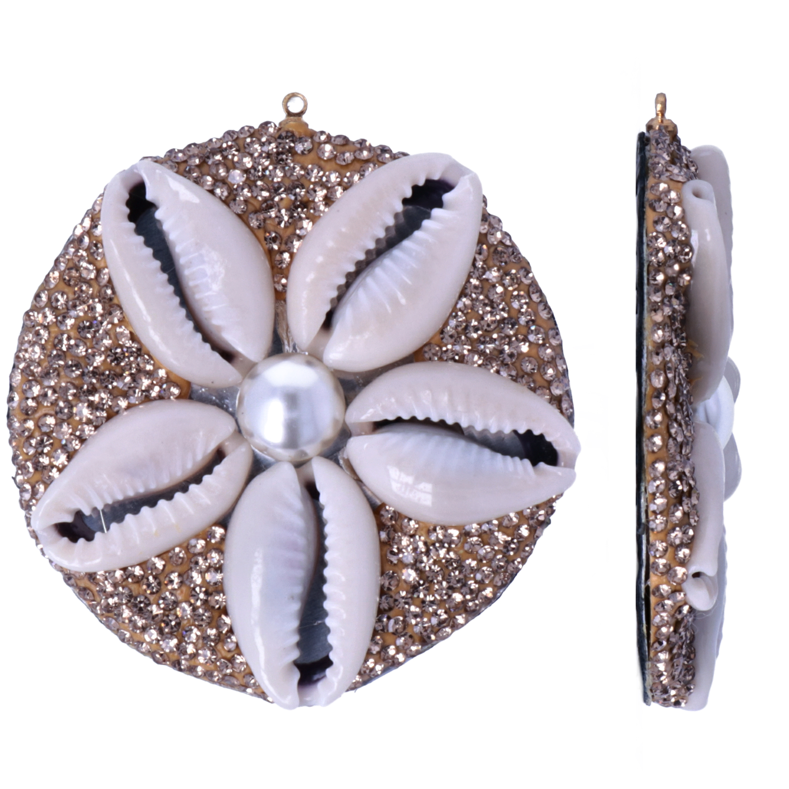 marcasite strass anhänger - muscheln rund gold strass 50mm | 1st