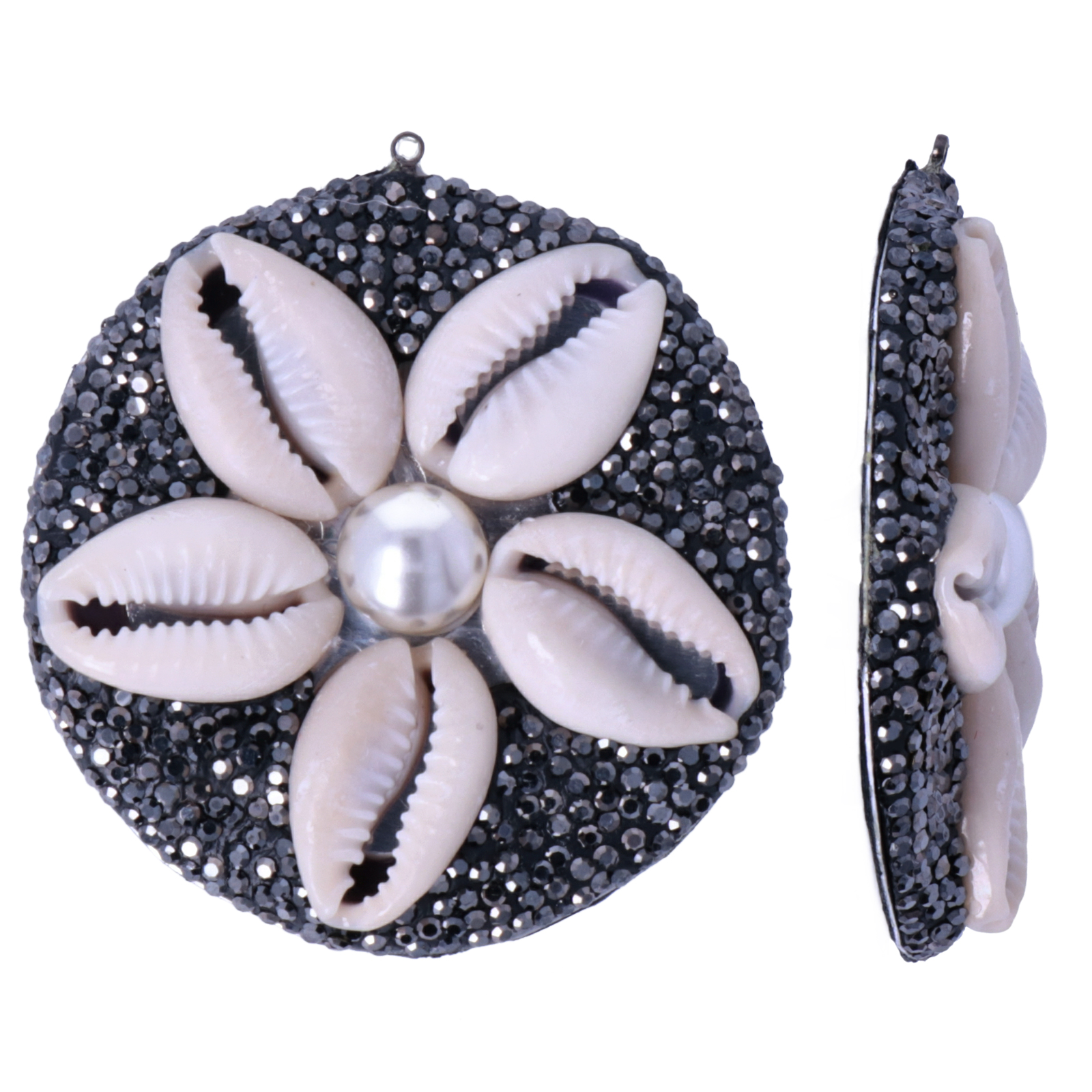 marcasite strass pendant ciprea shell round 50mm | 1pc