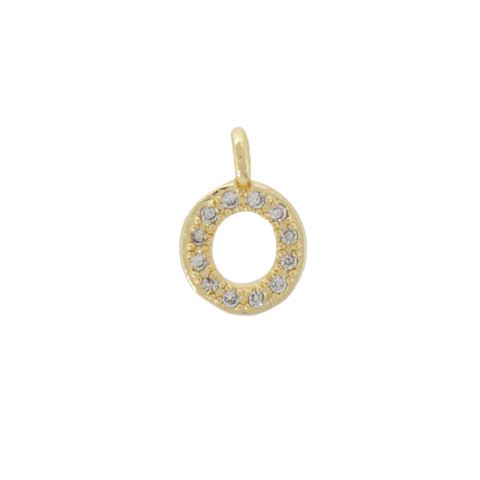 gold plated metal cz charm - alphabet letter o 10mm | 1pc