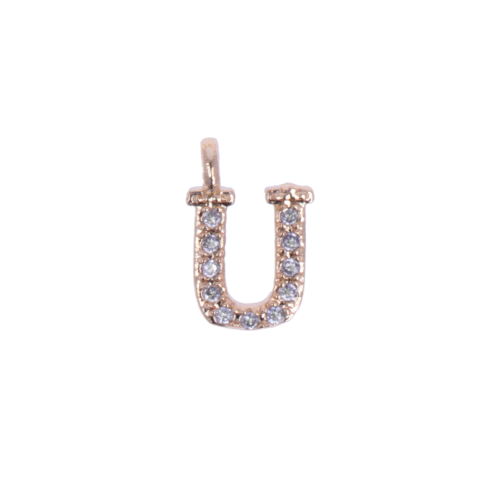 gold plated metal cz charm - alphabet letter u 10mm | 1pc