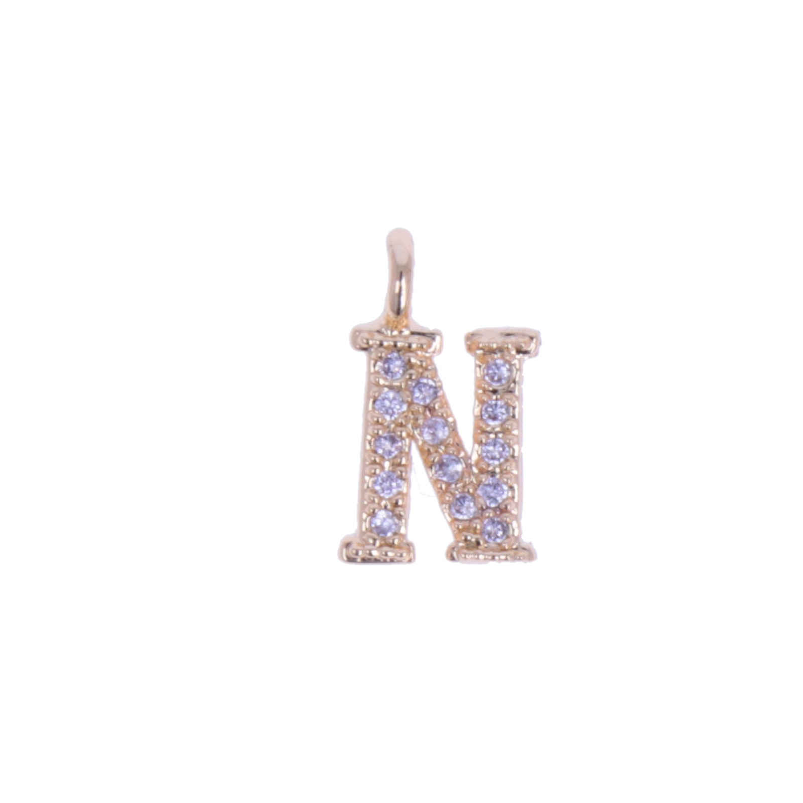 gold plated metal cz charm - alphabet letter n 10mm | 1pc