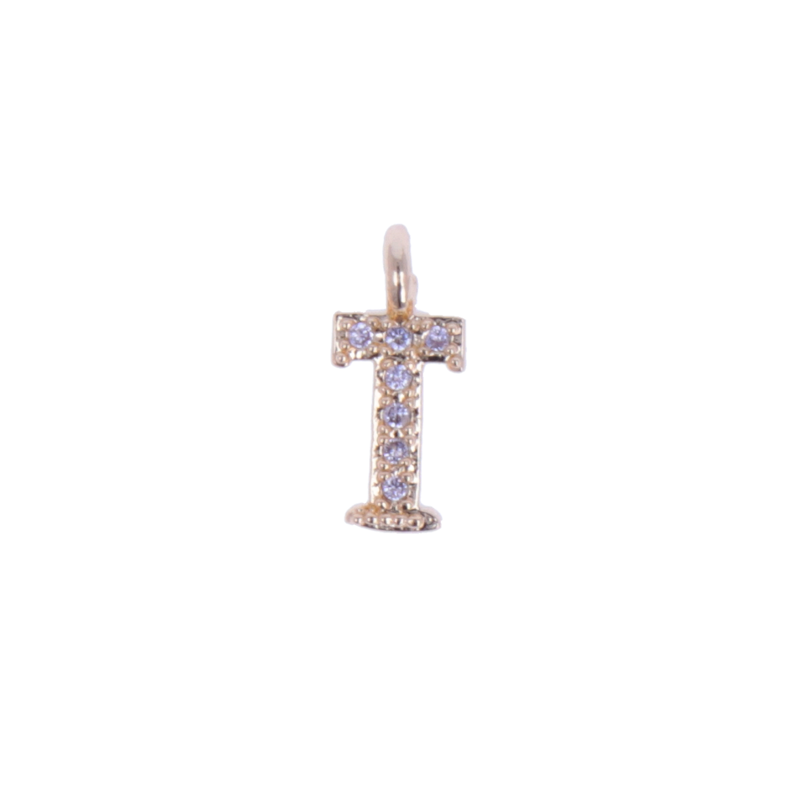 gold plated metal cz charm - alphabet letter t 10mm | 1pc