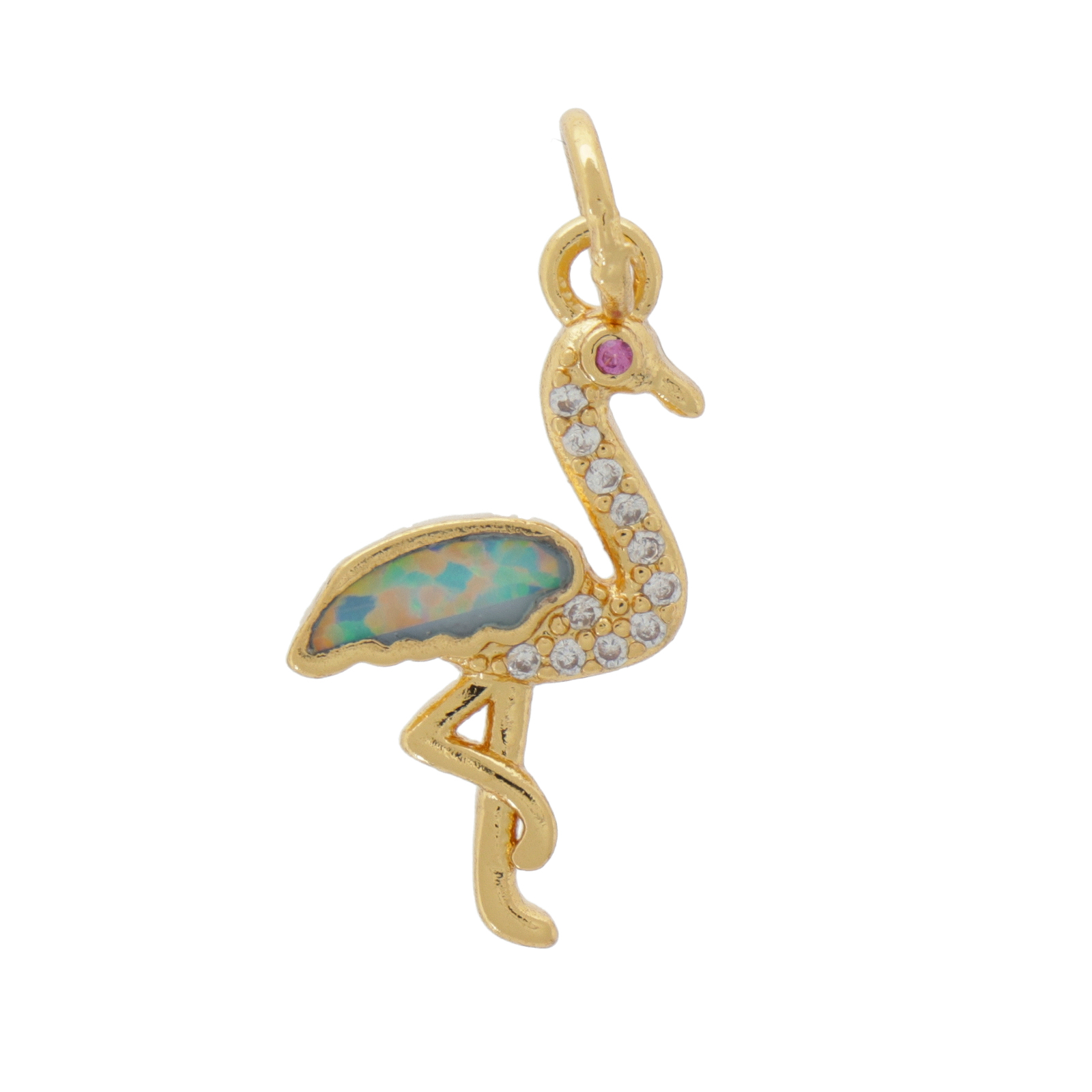opal cz pendant - gold plated white opal flamingo 18mm | 1pc