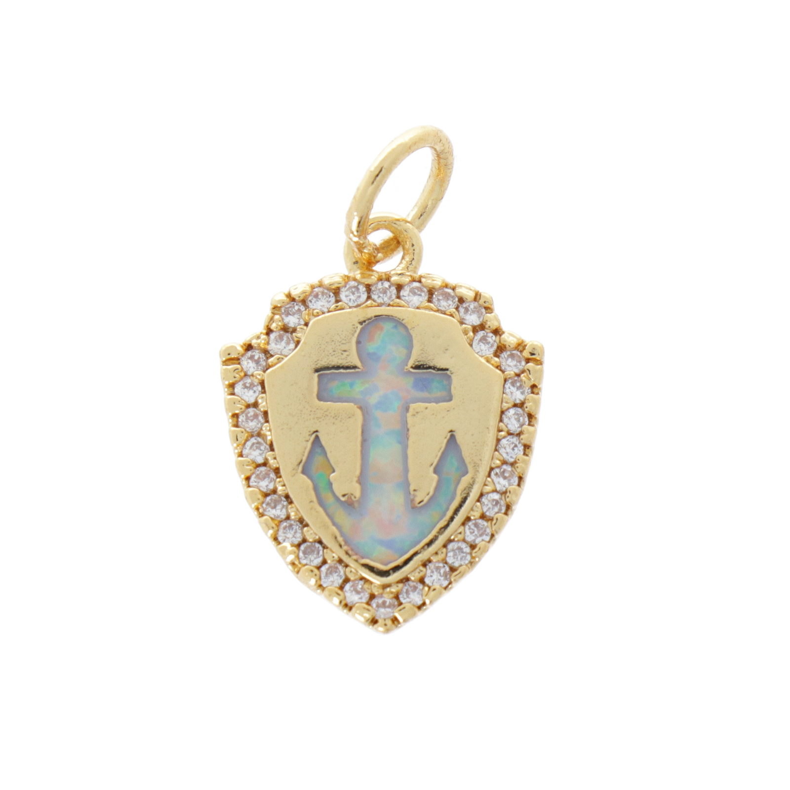 opal cz pendant - gold plated white opal anchor 16mm | 1pc