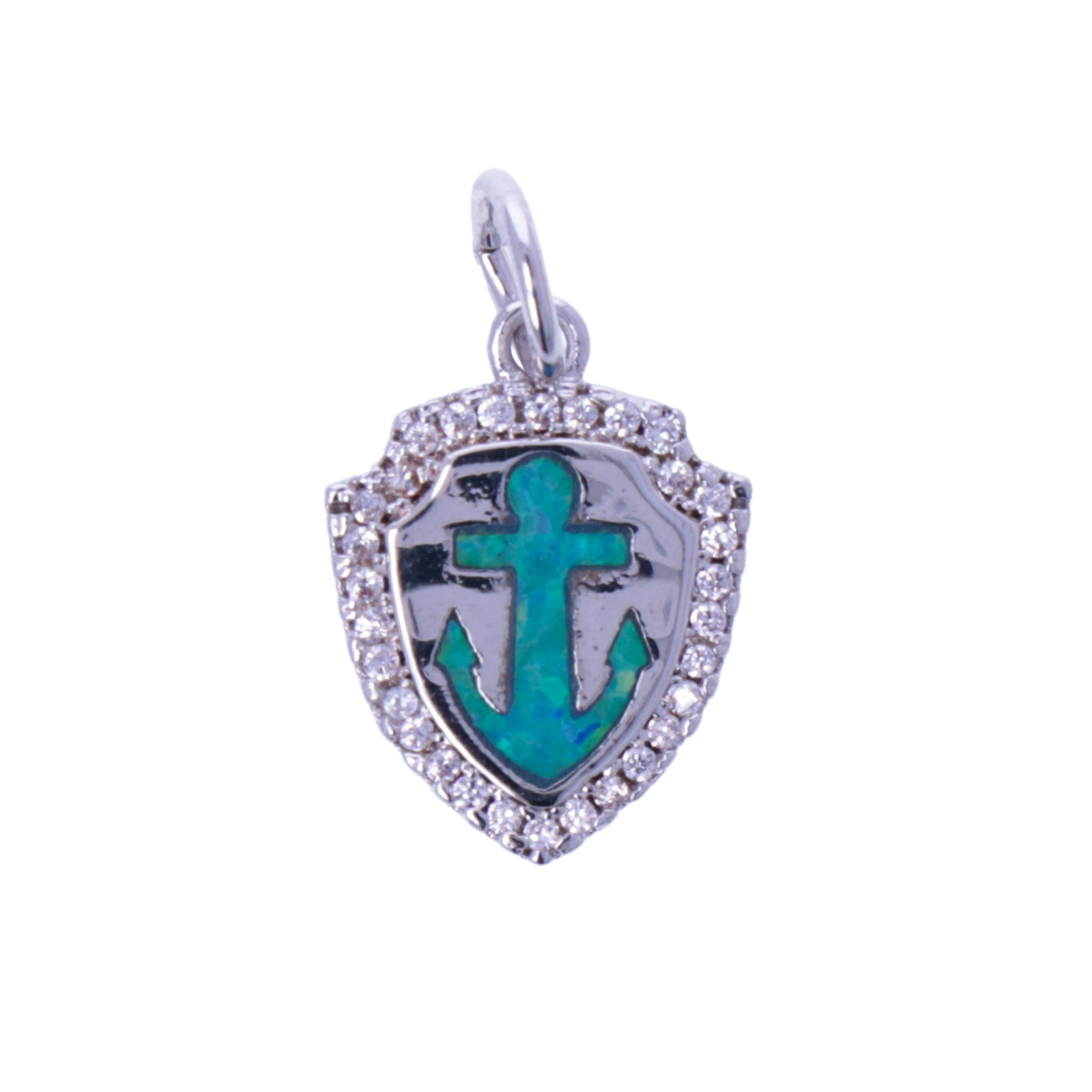 opal cz pendant - rhodium silver plated green opal anchor 16mm | 1pc