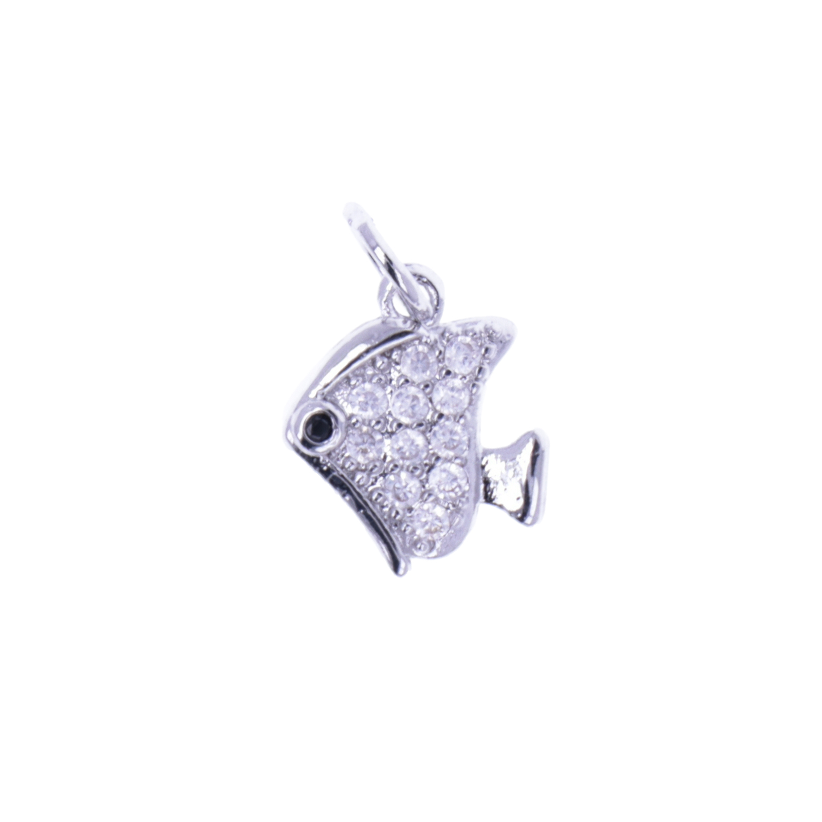 rhodium silver plated metal cz charm - fish 13mm | 1pc