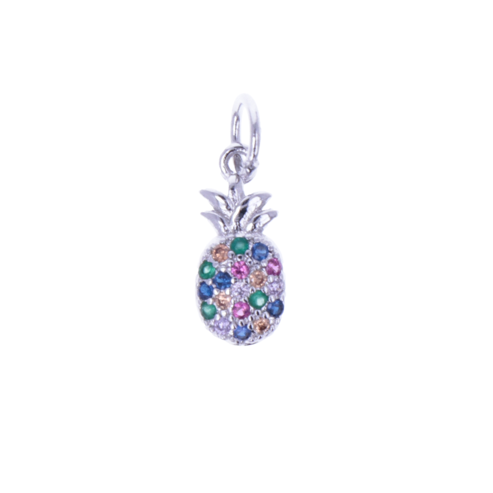 rhodium silver plated metal cz charm - pineapple colorful zircon 12mm | 1pc