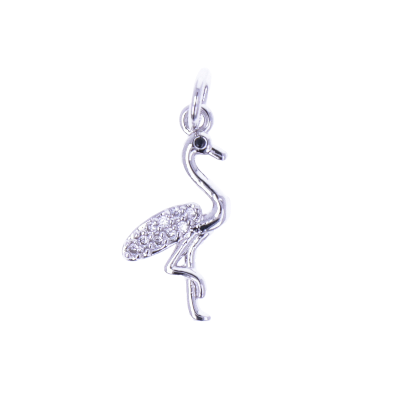 rhodium silver plated metal cz charm - flamingo 17mm | 1pc
