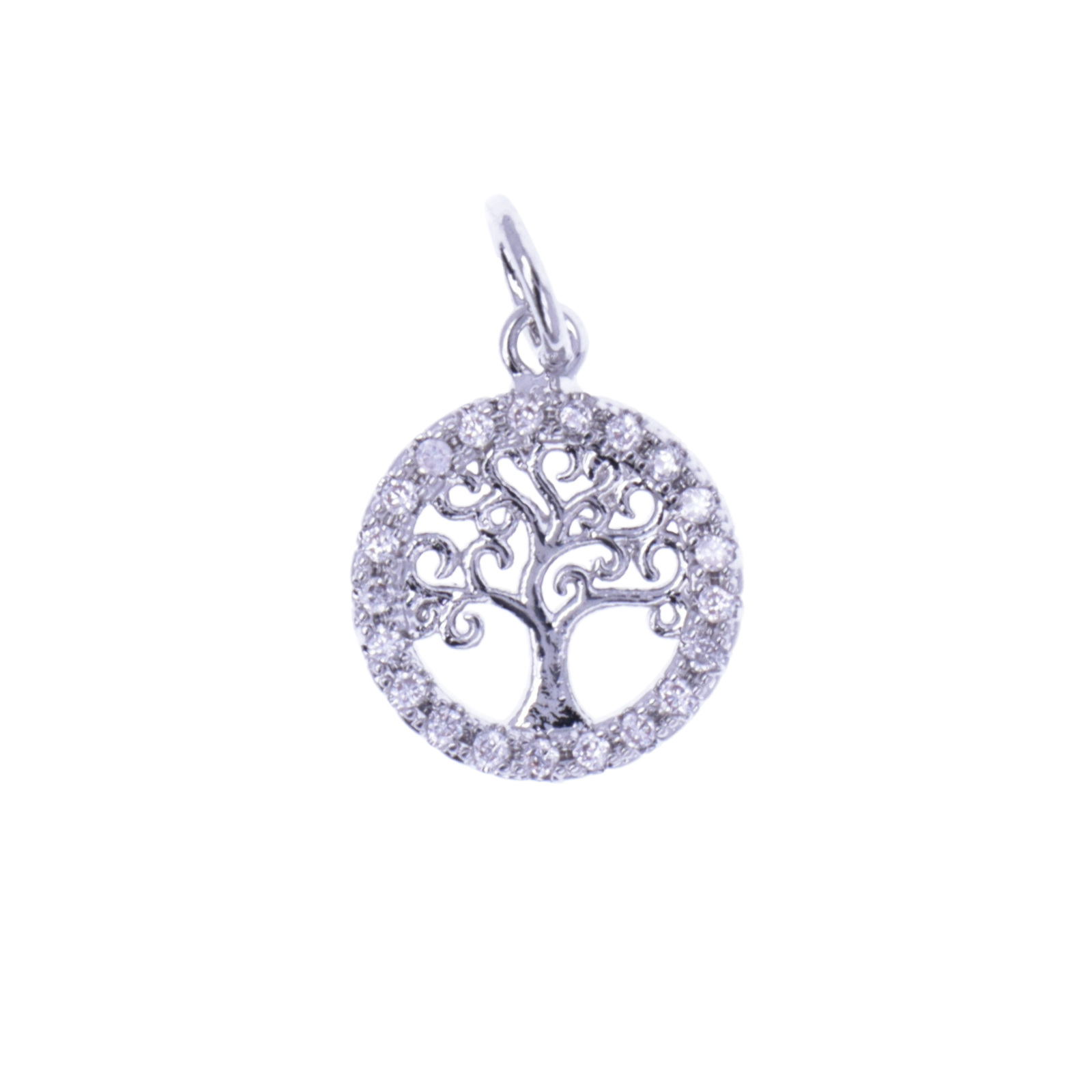 rhodium silver plated metal cz charm - tree of life 11mm | 1pc